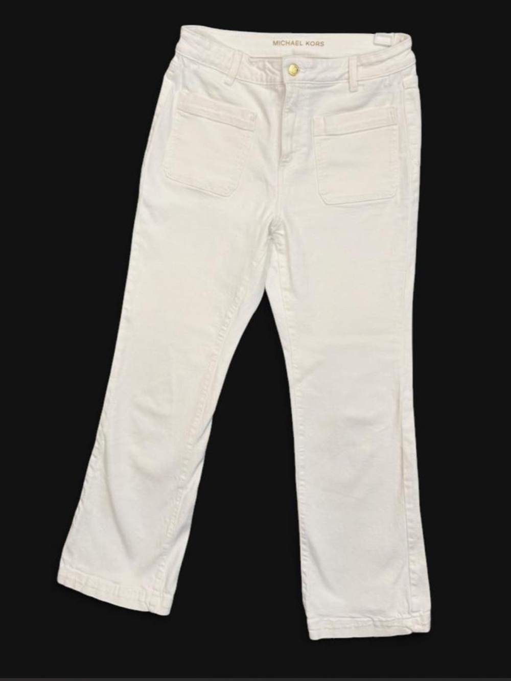 Michael Kors White Front Patch Pocket Flared Wide Leg Pants Jeans Size 8
